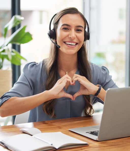 Friendly customer service representative with a headset, promoting Host Merchant Services' payment solutions.