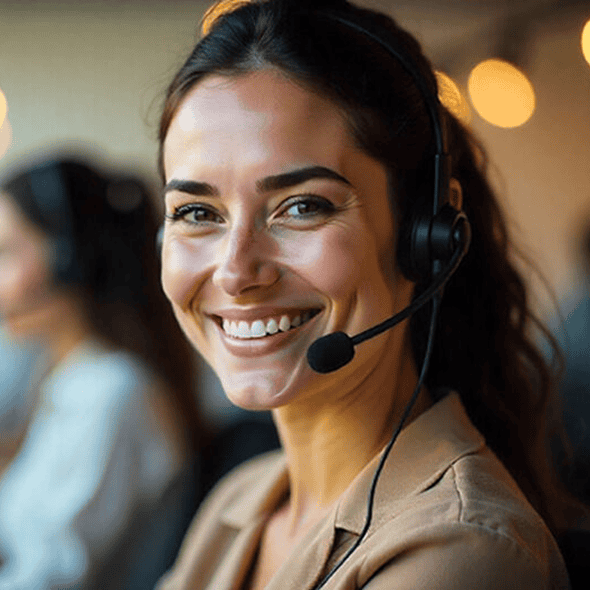Responsive customer support agent with headset representing Host Merchant Services.