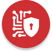 Secure payment processing icon with shield and circuit design.