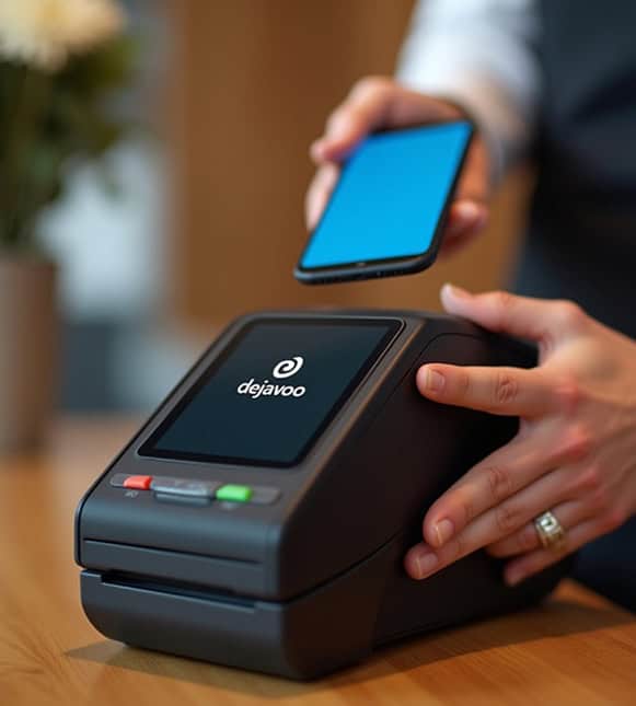 Contactless payment processing with Dejavoo card reader by Host Merchant Services.