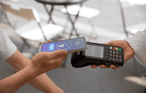 Mobile Payments saas img Contactless payment terminal with mobile payment options at Host Merchant Services.