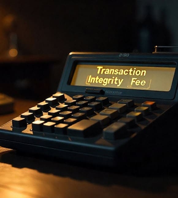 Transaction processing cash register with host merchant services logo.