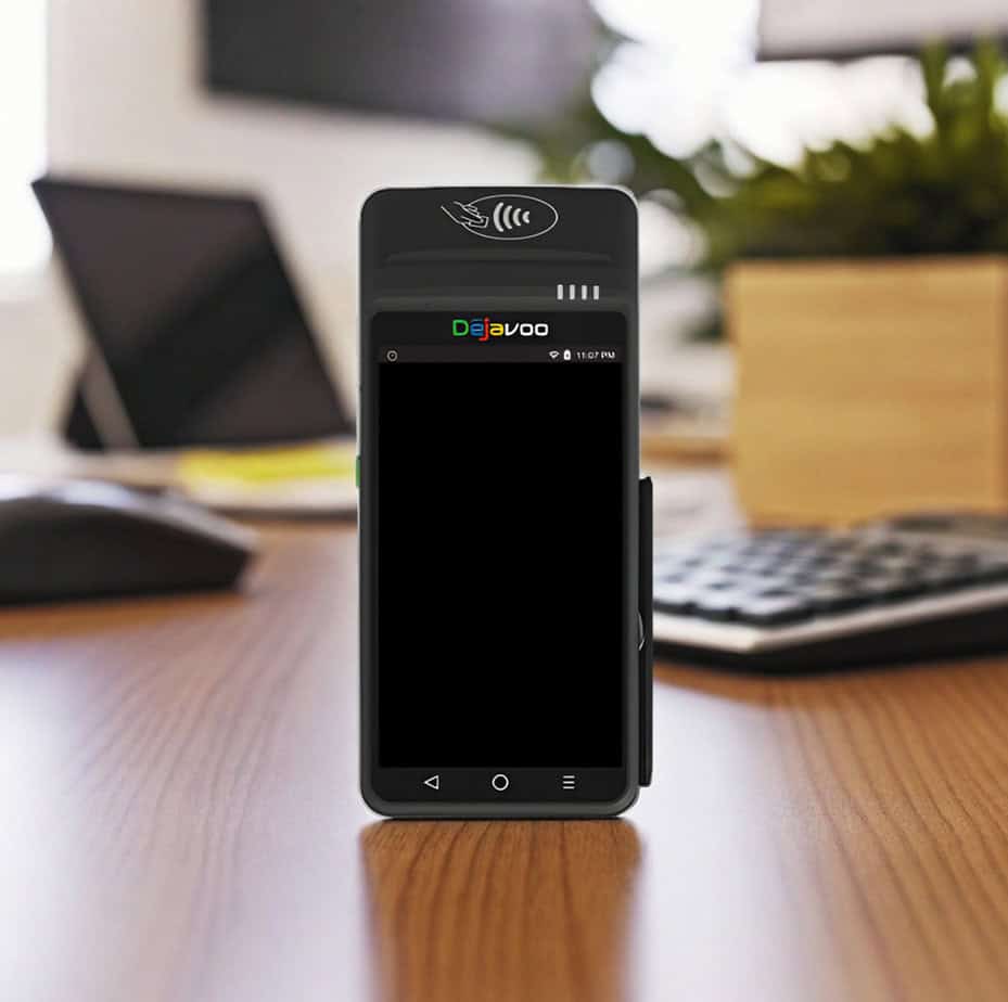 Contactless payment terminal for Host Merchant Services at checkout.