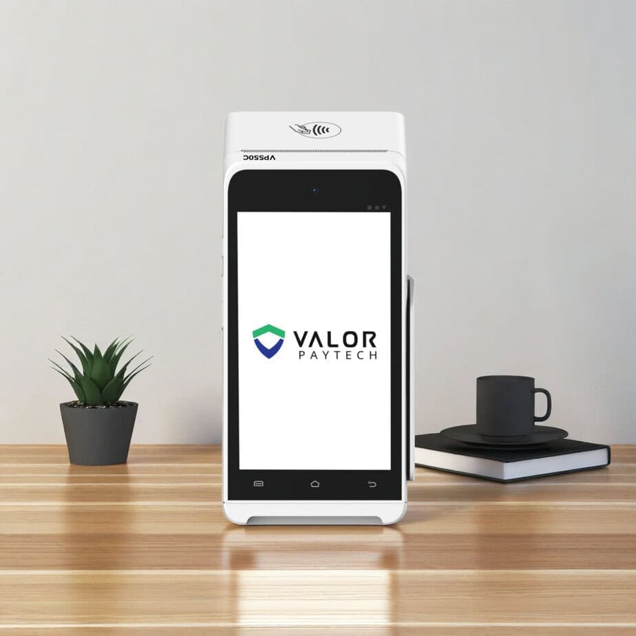 Contactless payment terminal for Host Merchant Services and Valor PayTech, secure payment solutions.