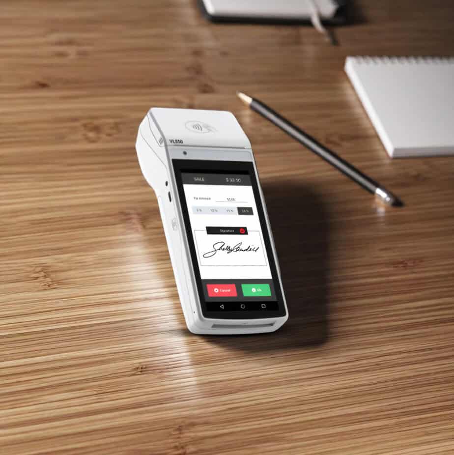 Contactless credit card reader for Host Merchant Services payment processing.