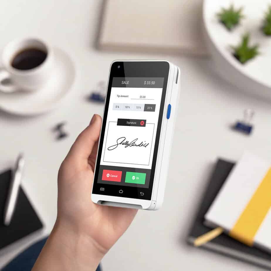 Contactless payment signature using Host Merchant Services card reader.