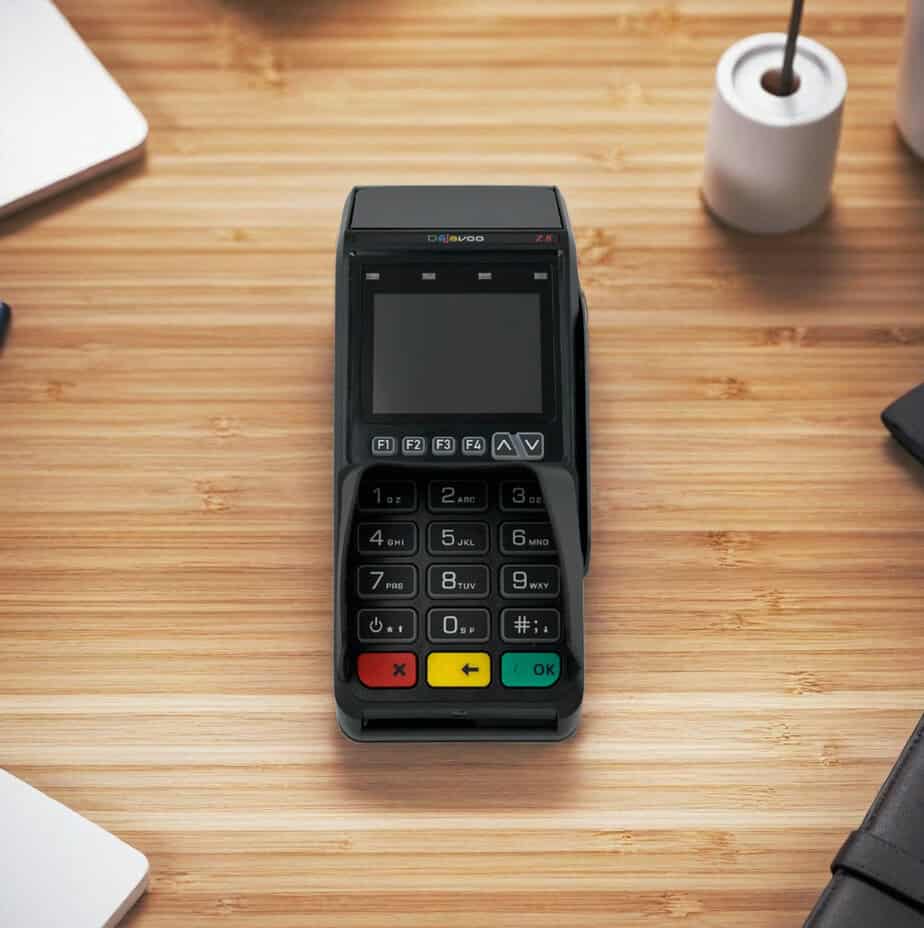 Portable point of sale terminal for Host Merchant Services payment processing.