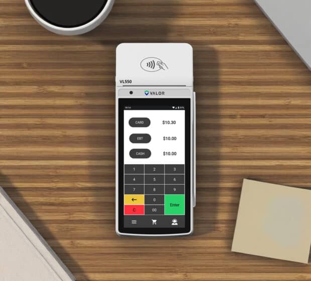 Contactless payment terminal for merchant processing solutions.