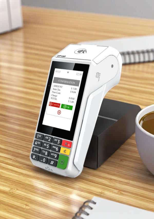 Contactless payment terminal for merchant services; secure payment processing device.